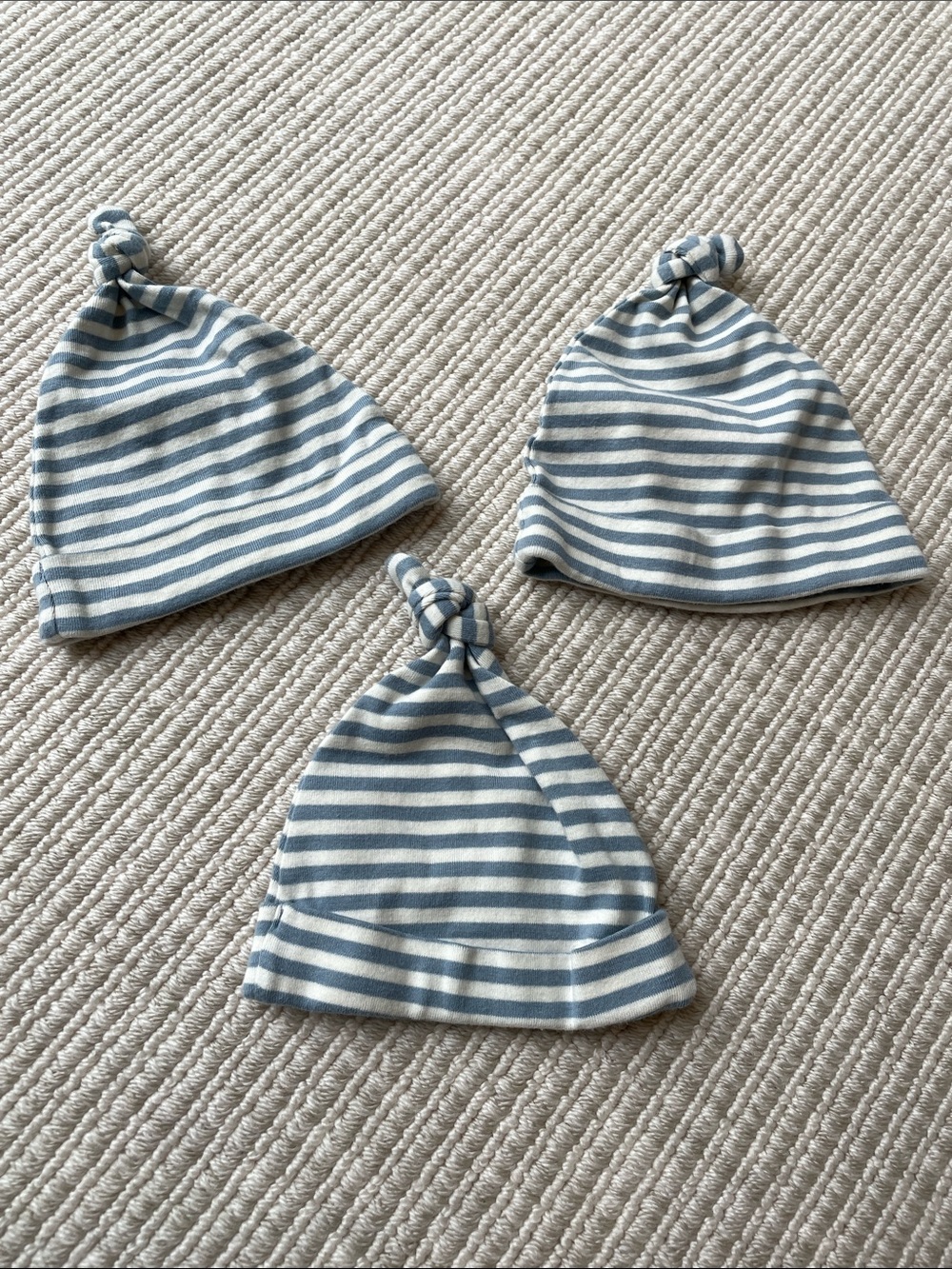 Hanna Andersson Blue & White Striped Knot Baby Beanies - Set of 3